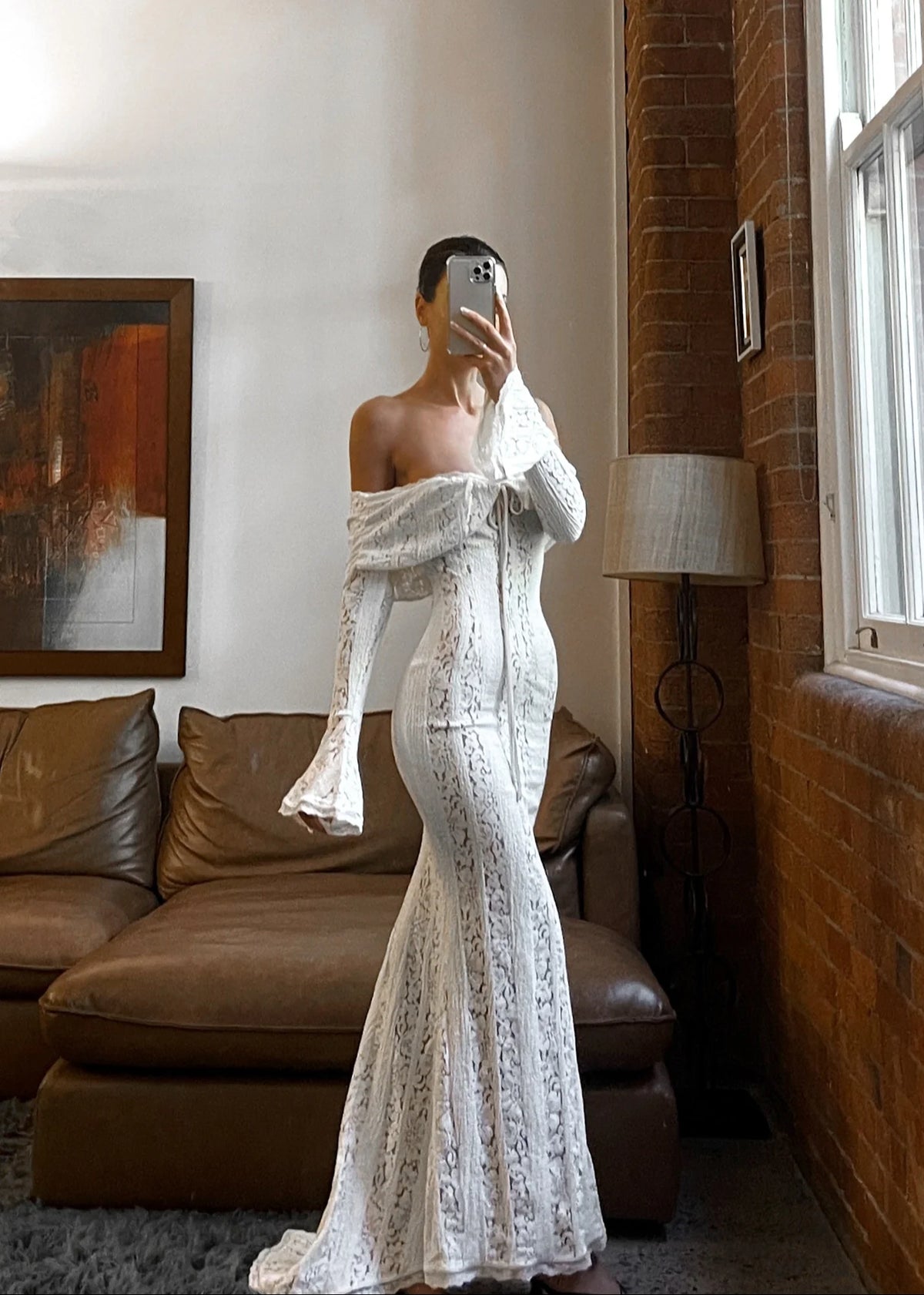 Woman in a white lace dress