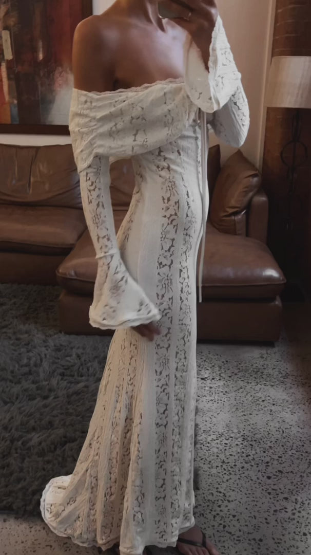 white lace maxi dress off the shoulder