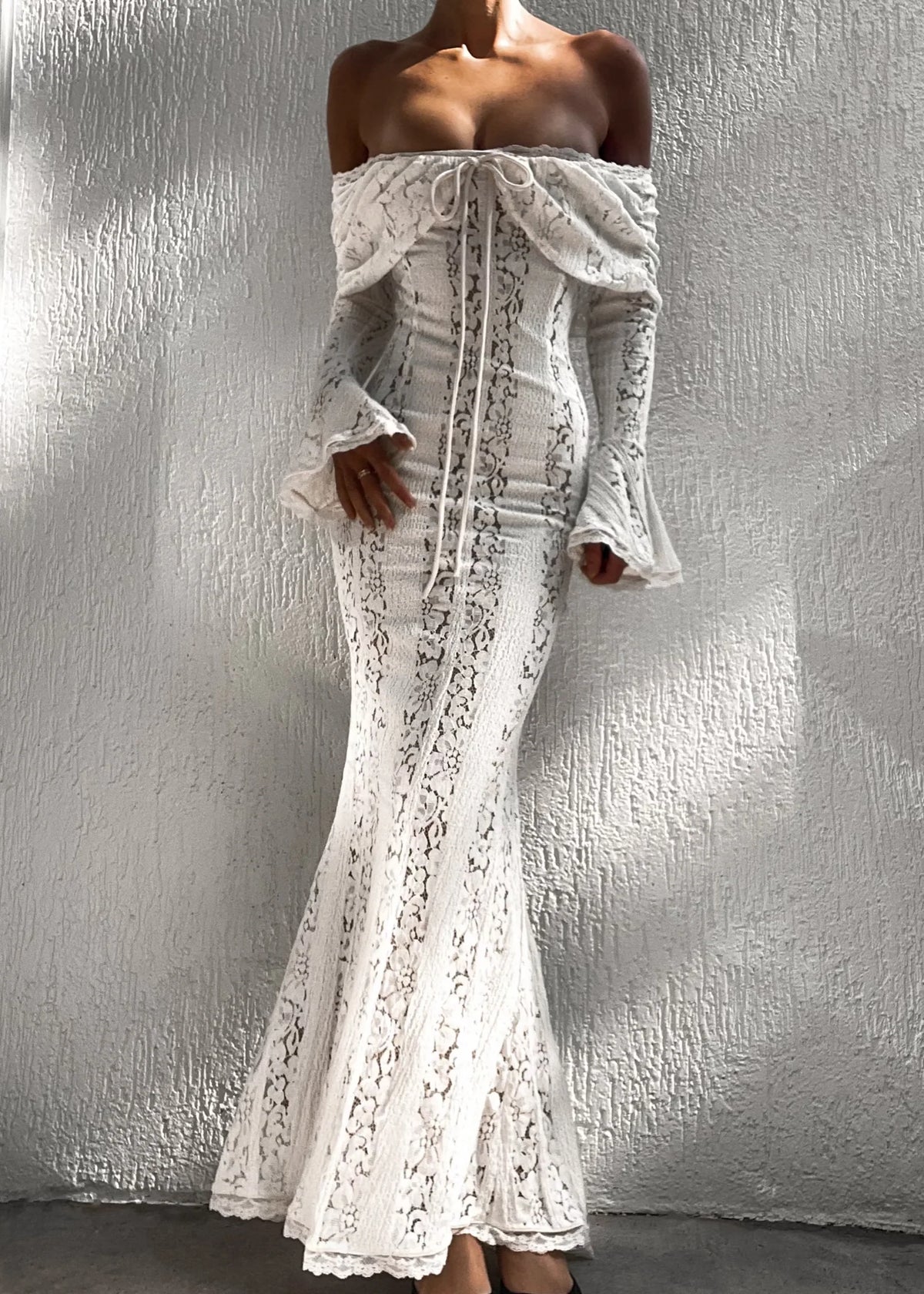 White lace off-shoulder dress