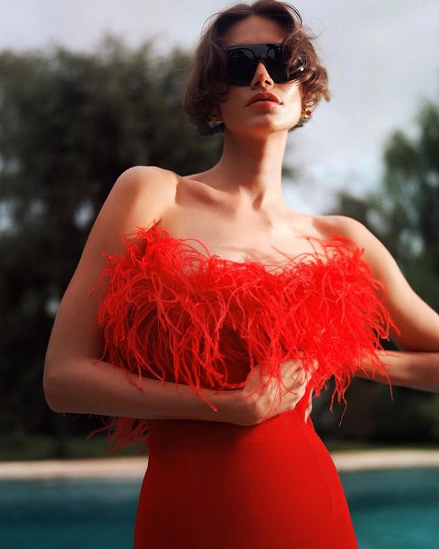 Monaco Red Feather Dress