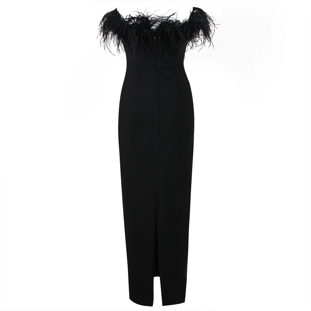 Black Feather Trim Dress | Era Collection